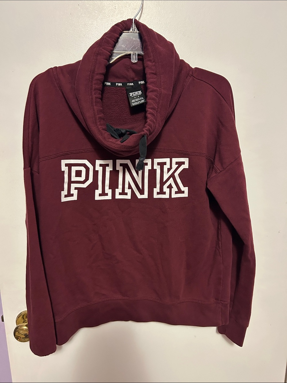 PINK Victoria's Secret Maroon Pullover Hoodie with White Logo